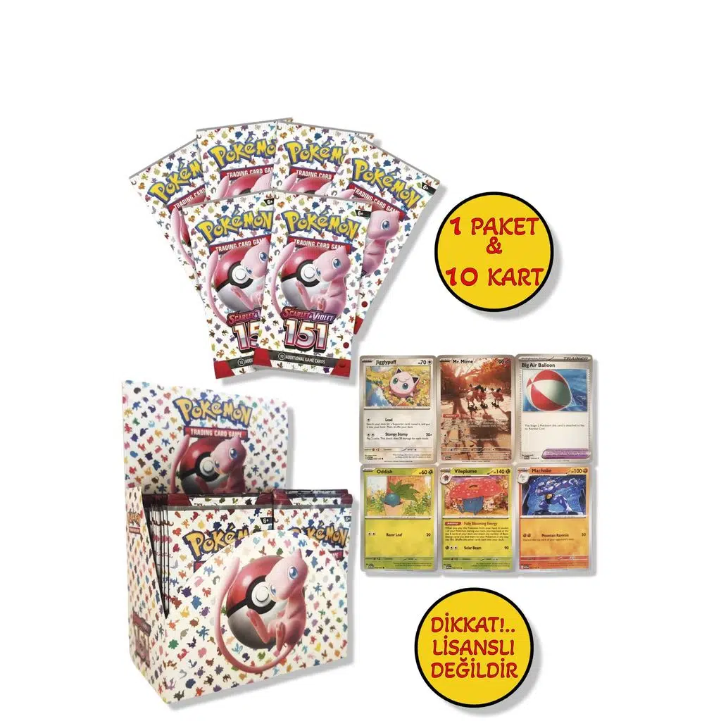 1 Paket (10 KART) Lisanssız Pokemon Oyun Kartı Tcg Scarlet & Violet 151 Booster Pack