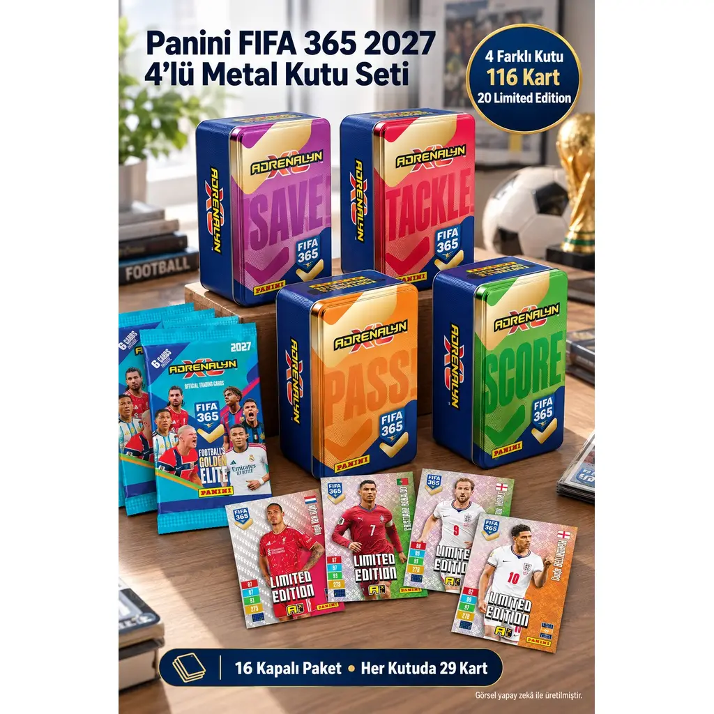 Panini FIFA 365 2027 4'lü Metal Kutu Seti 116 Kart 20 Limited Edition Futbolcu Kartı