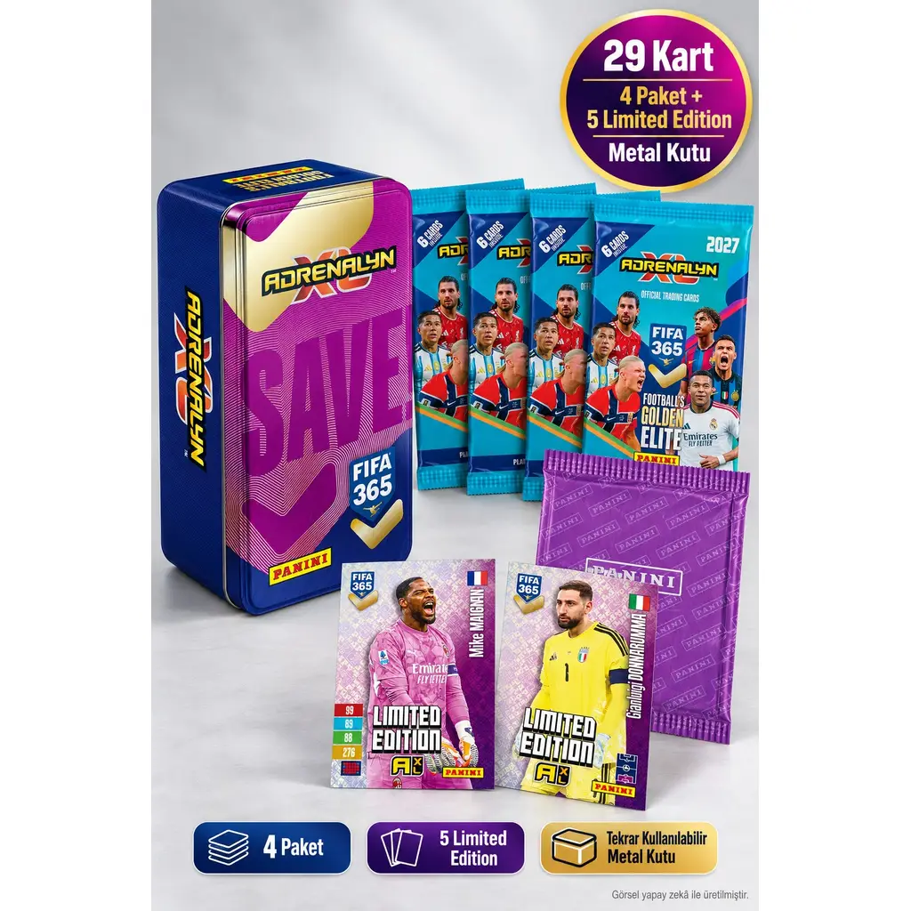 Panini FIFA 365 2027 Mor SAVE Metal Kutu 29 Kart 5 Limited Edition Futbolcu Kartı