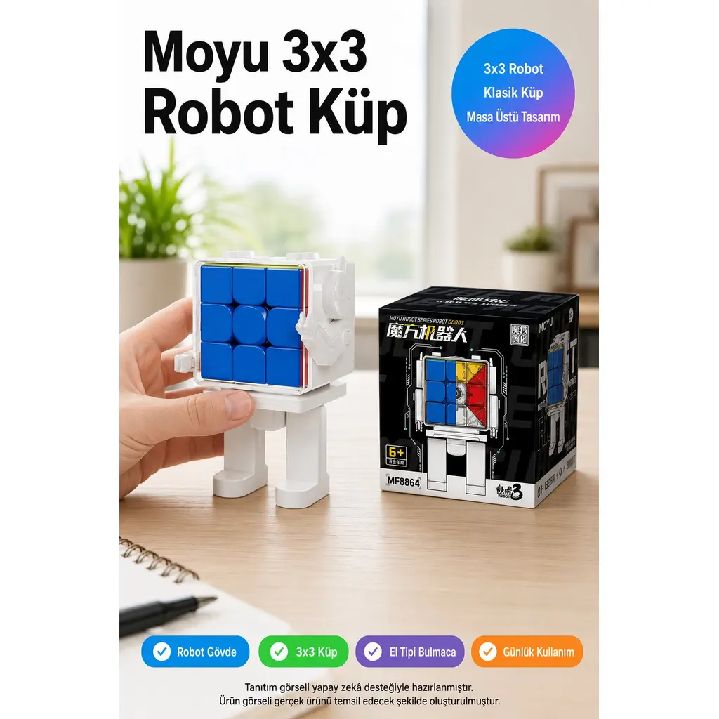 MoYu 3x3 Robot Zeka Küpü MFJS MeiLong MF8964 Beyaz Bulmaca Oyuncağı 7,8x6x12 cm