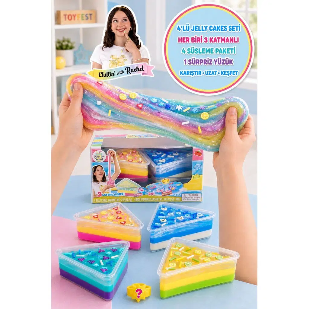Jelly Cakes 4'lü Paket Seti Squishy 3 Katmanlı Sıkmalık Sürpriz Yüzüklü Pasta Dilimli Duyusal Slime