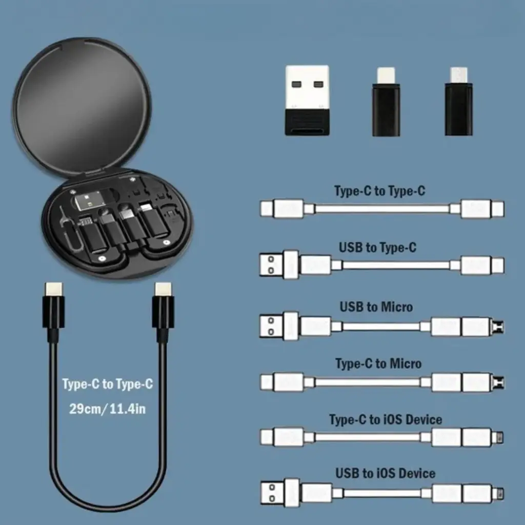 60W Çok Fonksiyonlu USB Veri Şarj Kablosu Seti - Type-C Micro USB Lightning Adaptörlü