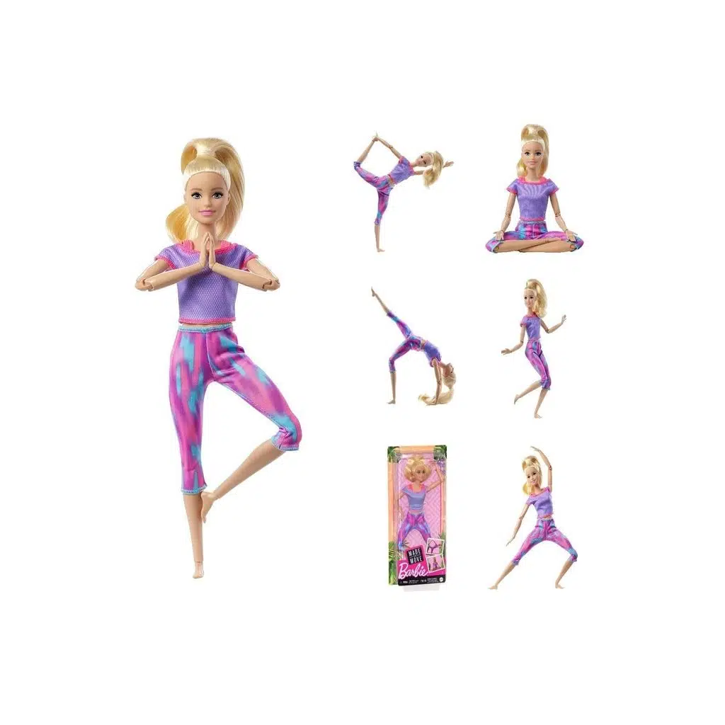 Barbie Sonsuz Hareket Eklemli Bebek Spor Yapan Sarışın Desenli Taytlı Barbie Lila Lisanslı Barbie