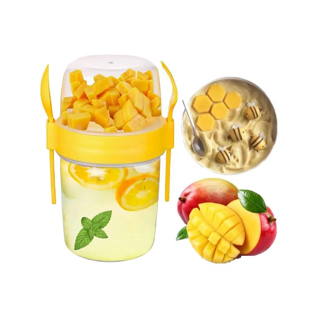 BPA Free Diyet Öğün & Kahvaltı için Çatal & Kaşıklı Kapaklı Yoğurt Müsli Salata Meyve Saklama Kabı