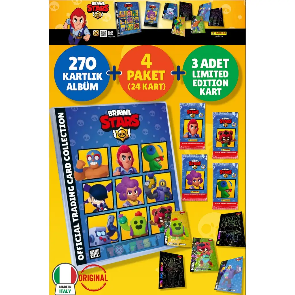 Brawl Stars Panini Resmi Başlangıç Seti: Albüm (Dergi) + 4 Paket (24 Kart) + 3 Sınırlı Basım Kart