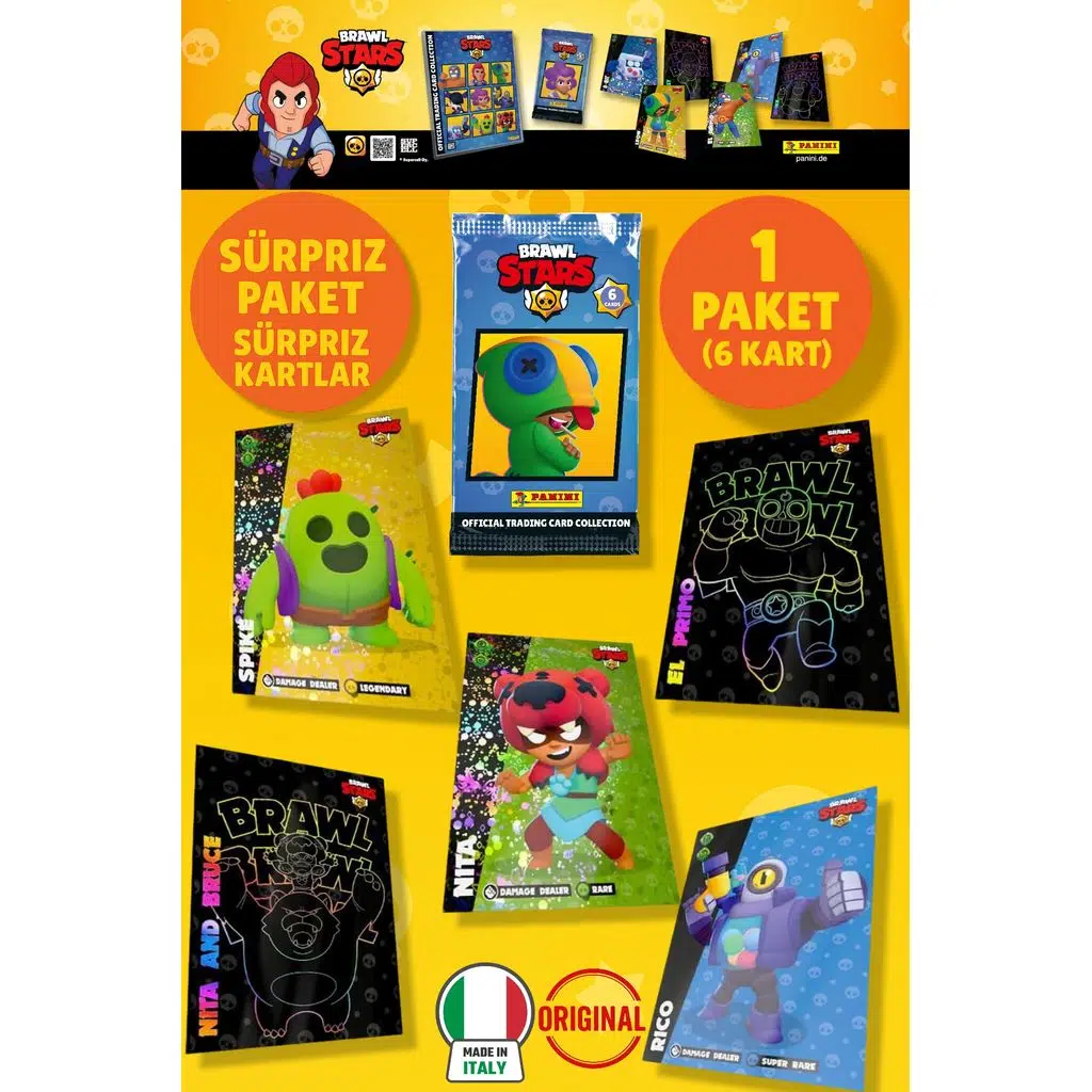 Brawl Stars Panini Resmi Kart Paketi: 1 Paket (6 Kart)