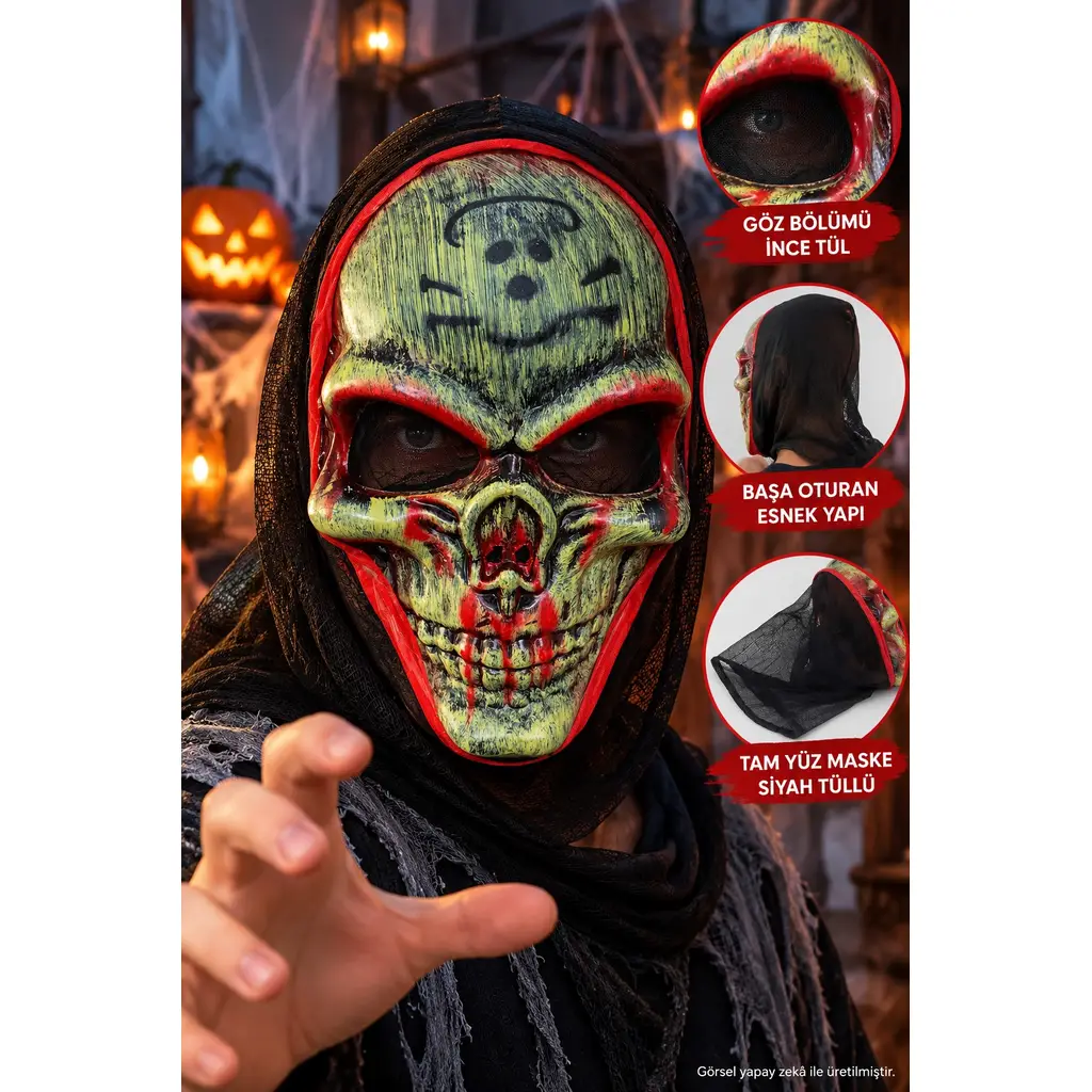 Kuru Kafa Korku Maskesi Kırmızı Yeşil Halloween Cadılar Bayramı Parti Kostüm Maskesi