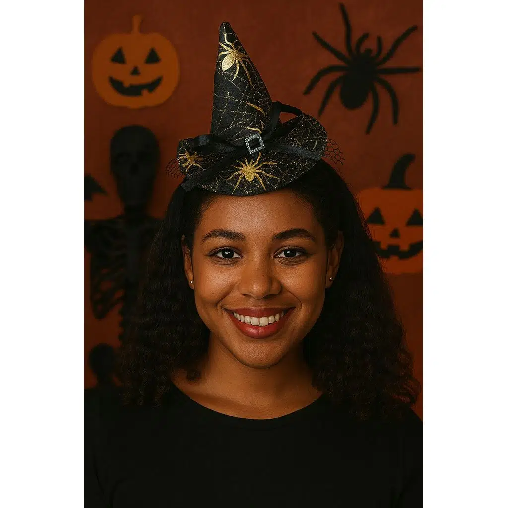 Cadı Şapkalı Halloween Parti Tacı Tüllü Sarı Altın Renk Cadılar Bayramı Aksesuarı