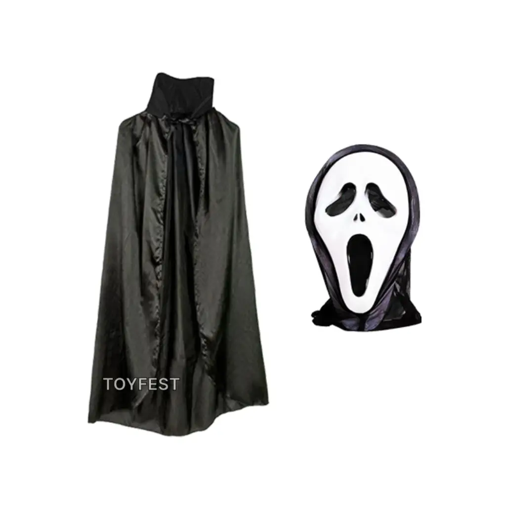 Cadılar Bayramı & Halloween - 2 Parçalı Çığlık & Scream Maske ve Yakalı Pelerinli Kostüm Seti 120 cm