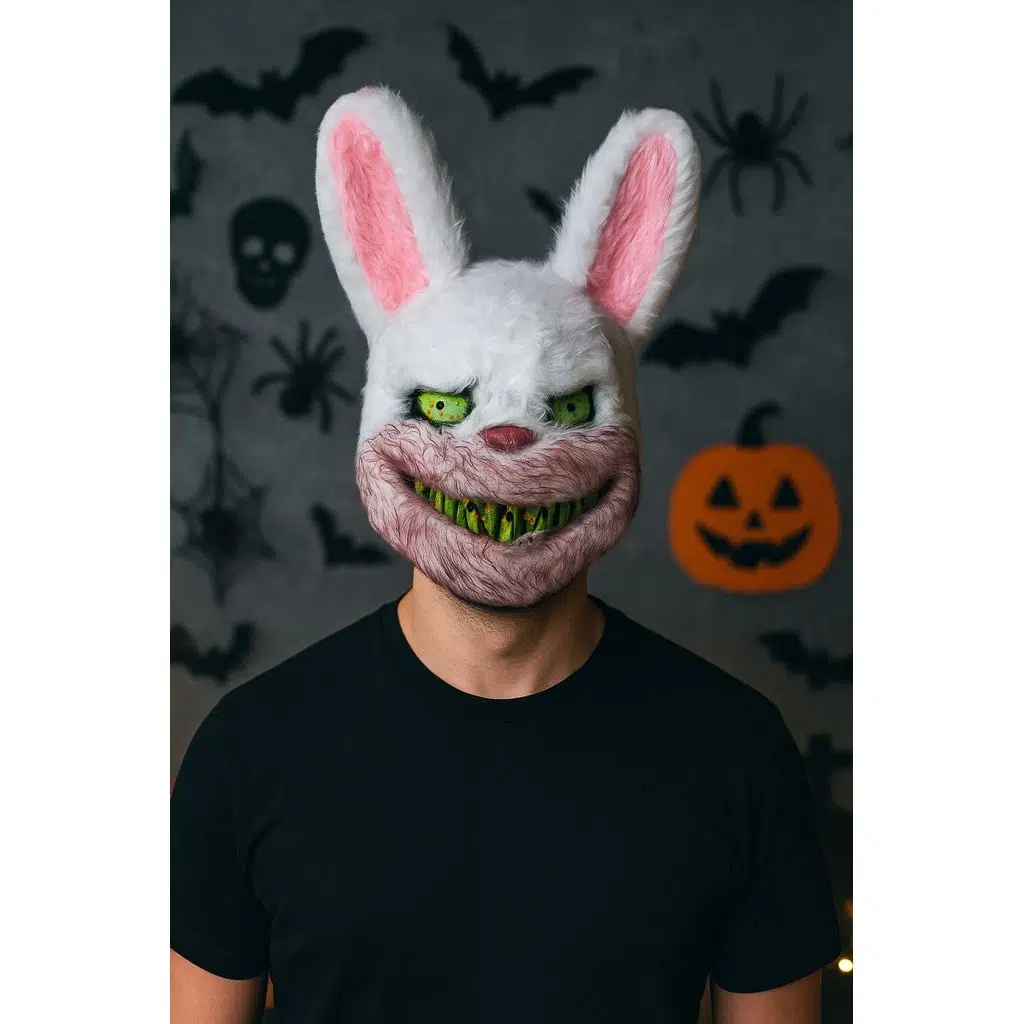 Cadılar Bayramı Halloween Korkunç Tavşan Maskesi Yetişkin Peluş Dişli Korku Kostüm Aksesuarı
