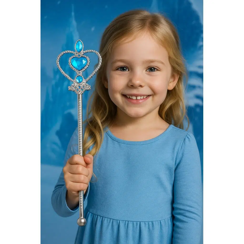 Frozen Elsa Temalı Mavi Kalp Taşlı Sihirli Asa Kız Çocuk Kostüm Aksesuarı - 31 CM