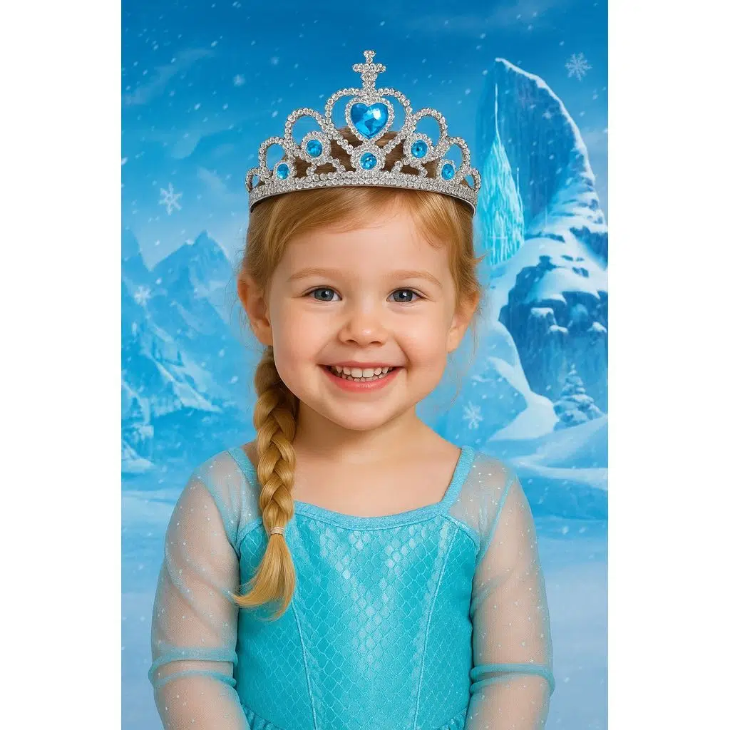 Frozen Elsa Tacı Mavi Kalpli Taşlı Prenses Kostüm Tacı Karlar Ülkesi Kız Çocuk Aksesuarı 