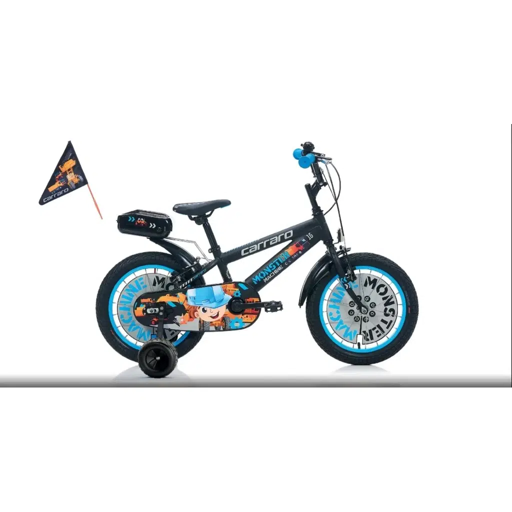 Carraro Monster 16 Jant Alüminyum Çocuk Bisikleti Mat Siyah-Gri-Mavi