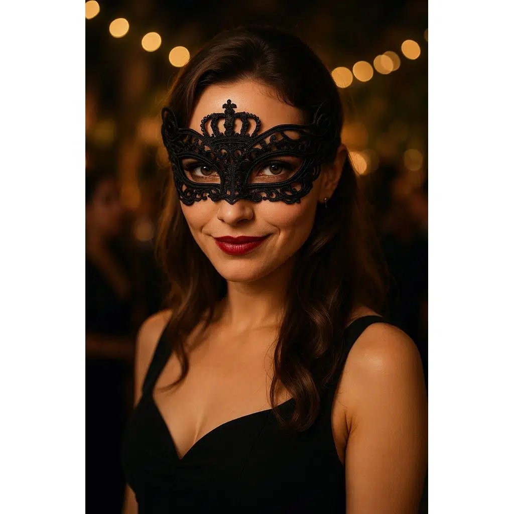 Siyah Dantel Taçlı Göz Maske Kadın Masquerade Kostüm Aksesuar Parti Maskesi - Model 11