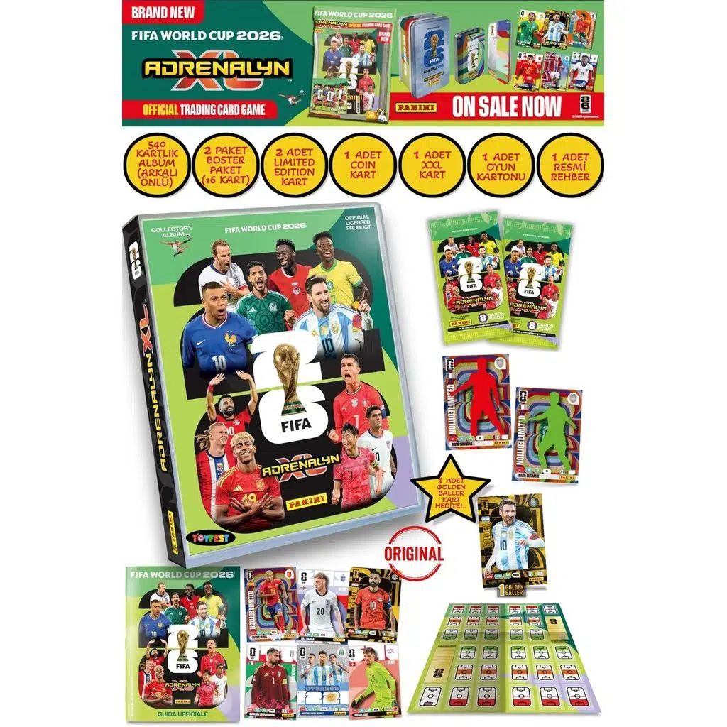 Dünya Kupası 2026 Panini Adrenalyn XL Koleksiyon Kart Albümü Dergi Starter Set 16 Kart + 4 Özel Kart
