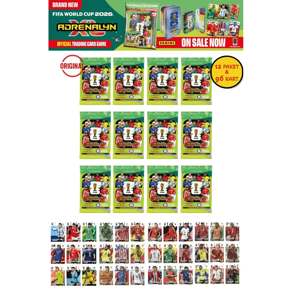 Dünya Kupası FIFA 2026 Panini Adrenalyn XL Koleksiyon Kartı Booster 12 Paket 96 Kart