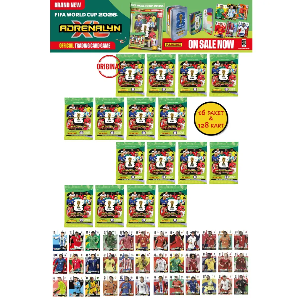 Dünya Kupası FIFA 2026 Panini Adrenalyn XL Koleksiyon Kartı Booster 16 Paket 128 Kart
