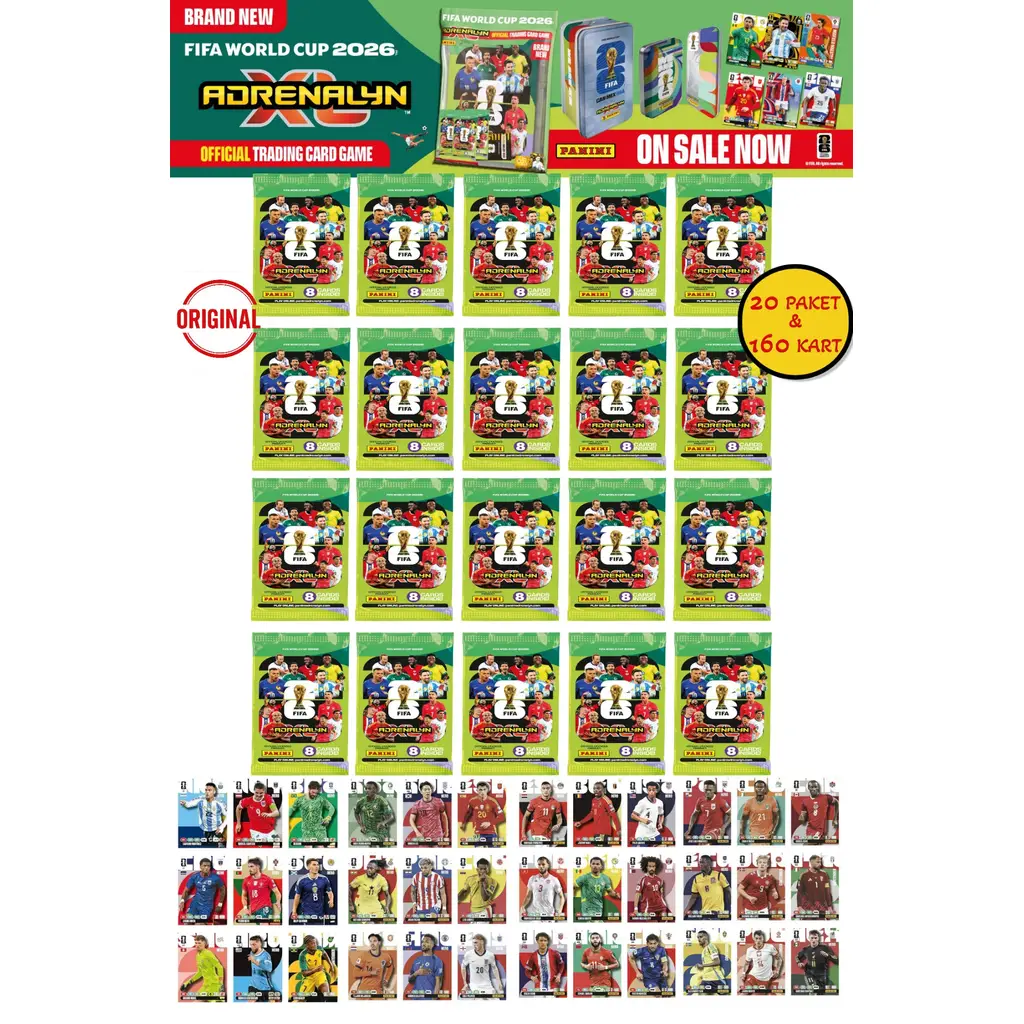 Dünya Kupası FIFA 2026 Panini Adrenalyn XL Koleksiyon Kartı Booster 20 Paket 160 Kart