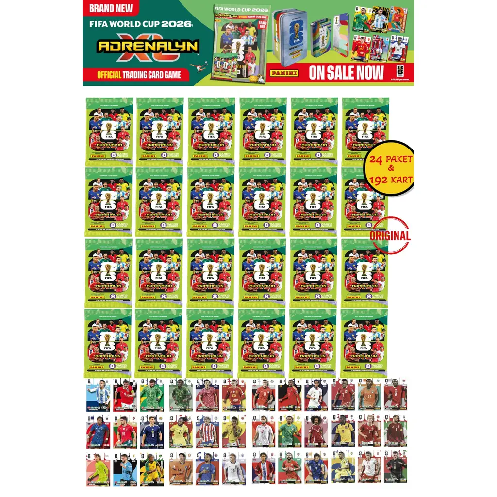 Dünya Kupası FIFA 2026 Panini Adrenalyn XL Koleksiyon Kartı Booster 24 Paket 192 Kart