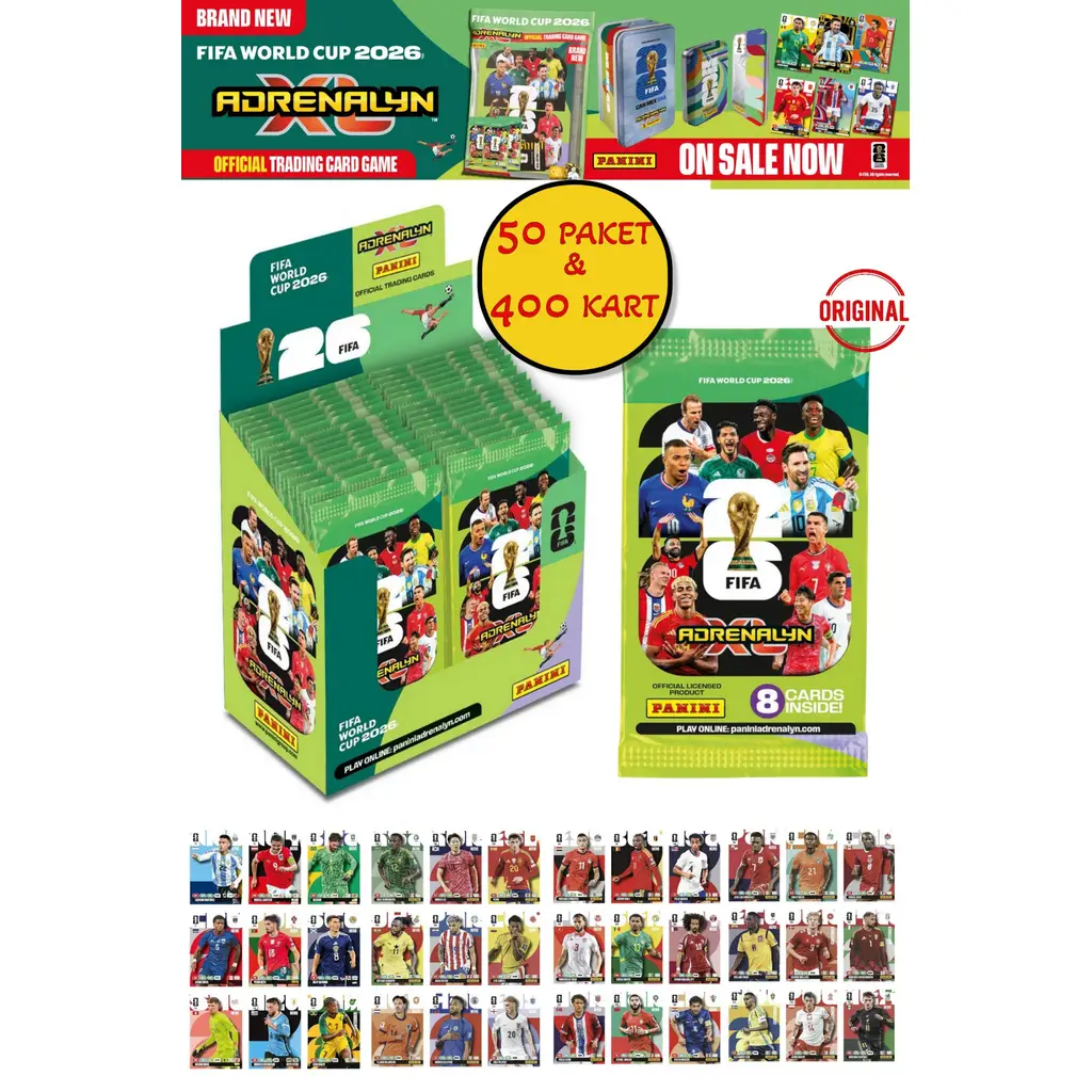 Dünya Kupası FIFA 2026 Panini Adrenalyn XL Koleksiyon Kartı Booster 50 Paket 400 Kart