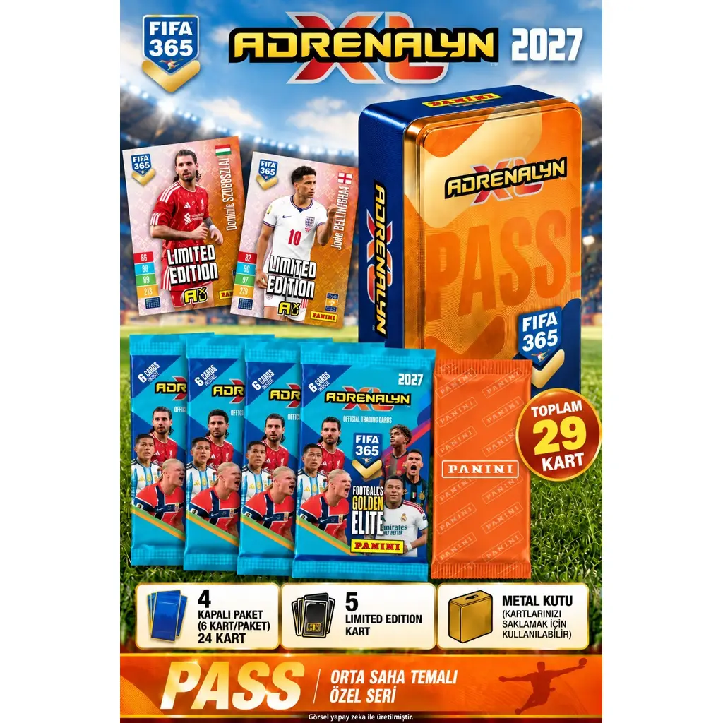 Panini FIFA 365 2027 Turuncu PASS Metal Kutu 29 Kart 5 Limited Edition Futbolcu Kartı