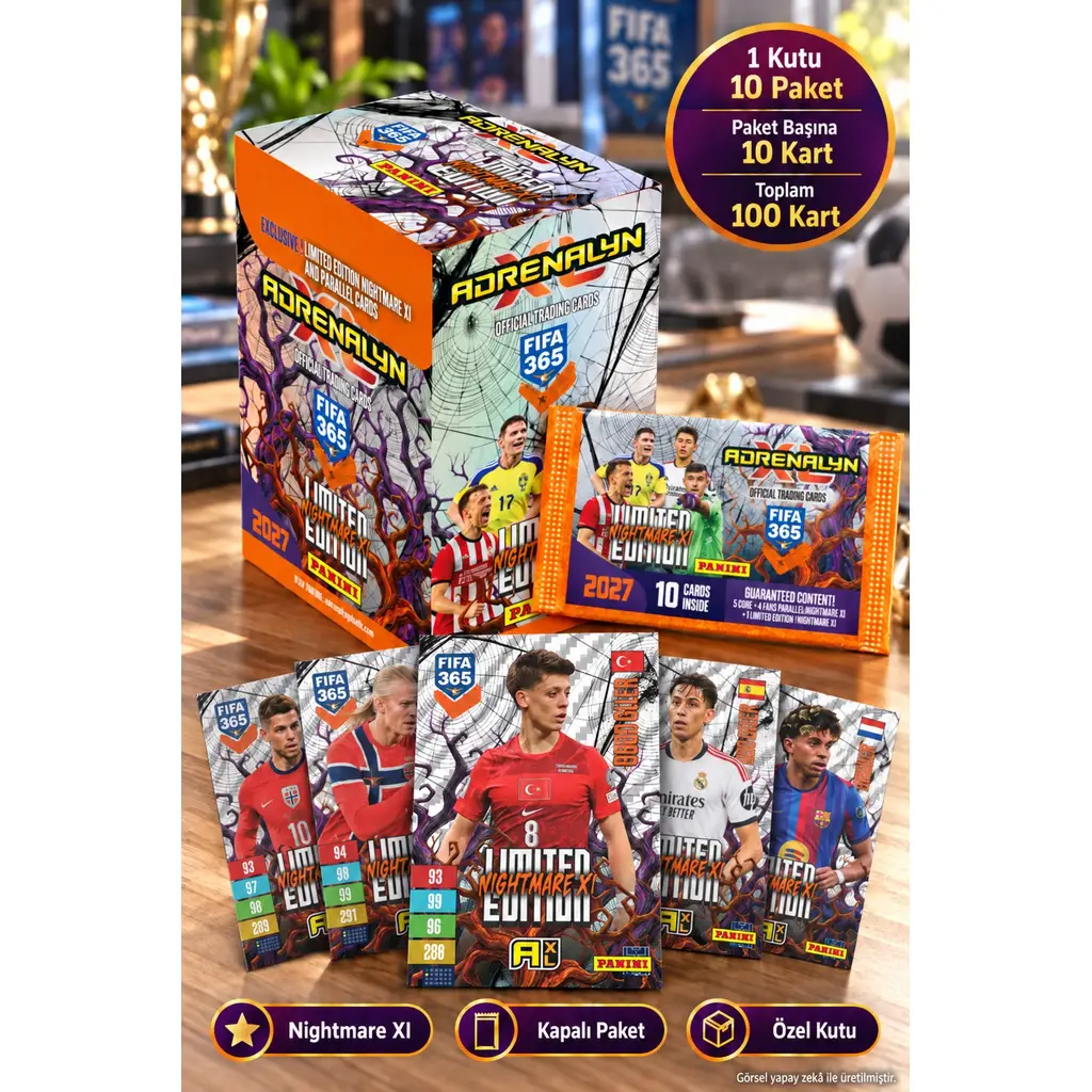 Panini FIFA 365 Adrenalyn XL 2027 Nightmare XI 10 Paket Kutu Toplam 100 Futbolcu Kartı