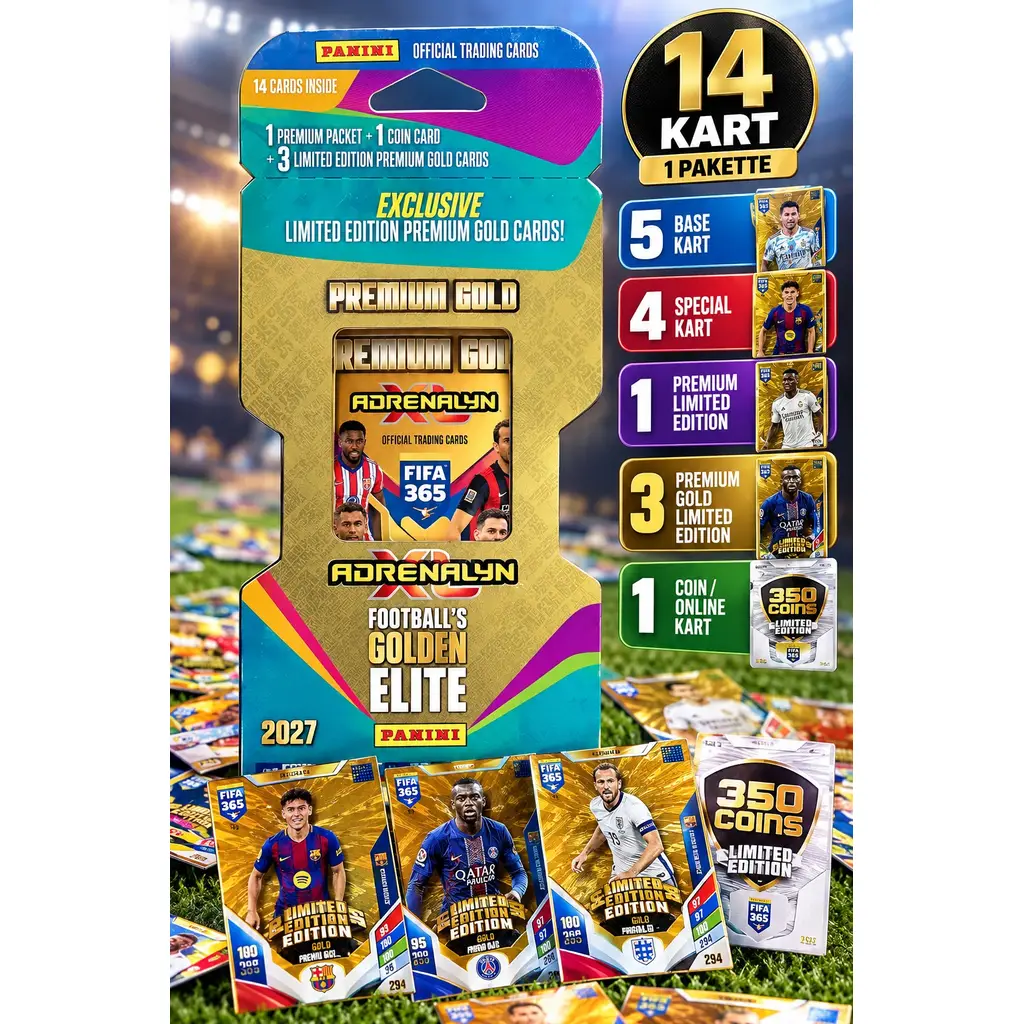 Panini FIFA 365 Adrenalyn XL 2027 Premium Gold Futbolcu Kartı 1 Paket 14 Kart