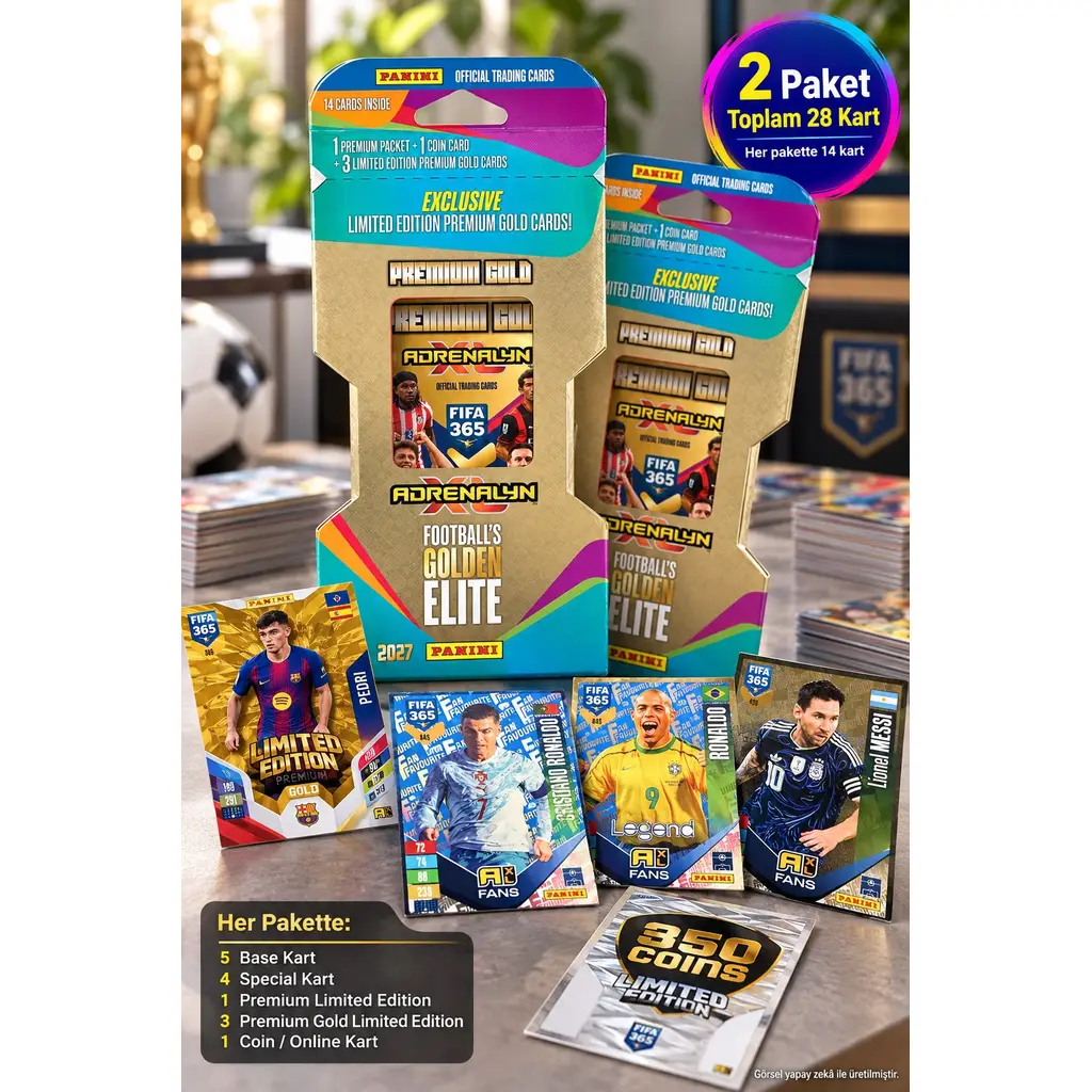 Panini FIFA 365 Adrenalyn XL 2027 Premium Gold Futbolcu Kartı 2 Paket 28 Kart