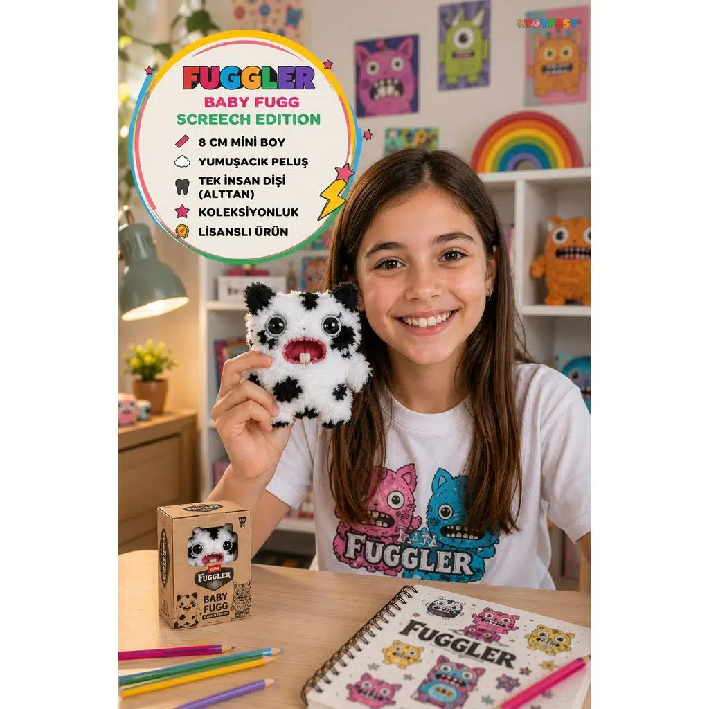 Fuggler Baby Fugg Screech Peluş Oyuncak Siyah Beyaz Koleksiyon Figürü Lisanslı 8 cm