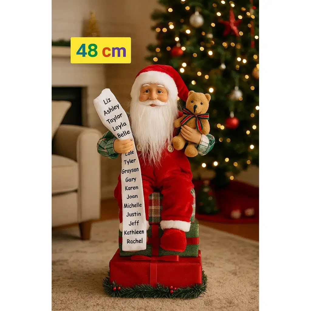 Noel Baba Biblo Hediye Kutuları Üzerinde Dekoratif Yılbaşı Süsü Ev Ofis Süsleme 48 Cm