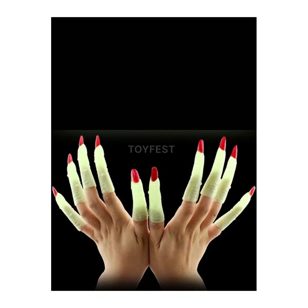 Karanlıkta Parlayan Neon Glow Halloween Cadılar Bayramı Kırmızı Cadı Tırnakları 10 PARMAK