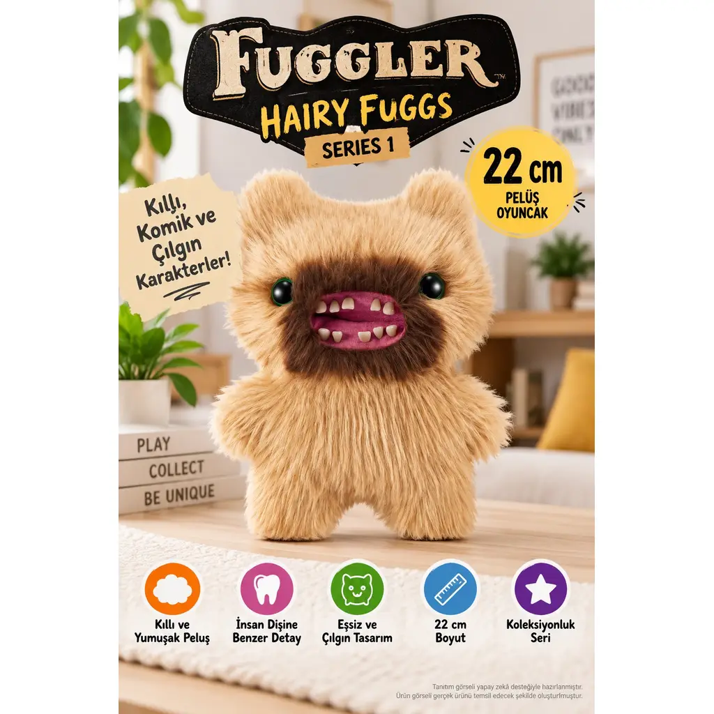 Kıllı Süper Yumuşak ZURU Fuggler Hairy Fuggs Peluş Oyuncak Screech Beard Blonde 22cm