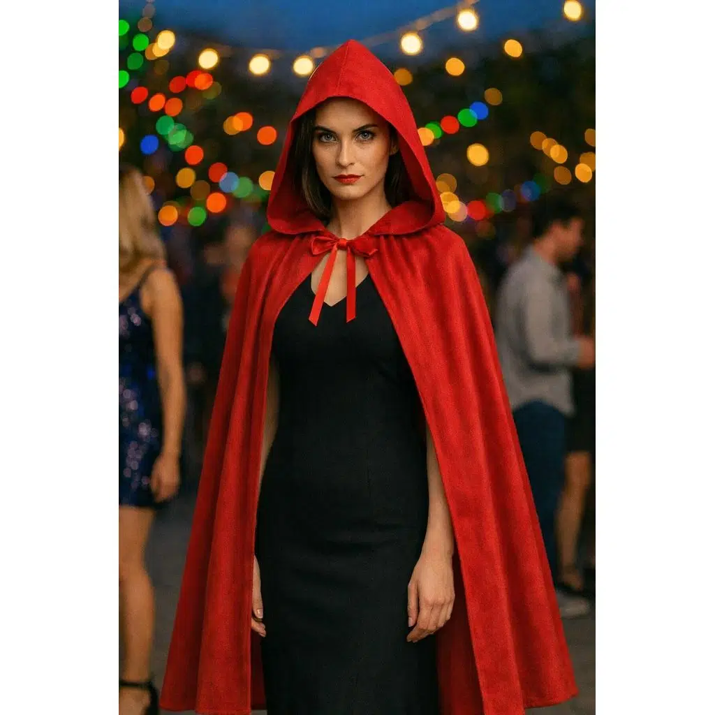 Kırmızı Şeytan Pelerini Kapüşonlu 120 cm Halloween Kostüm Aksesuarı