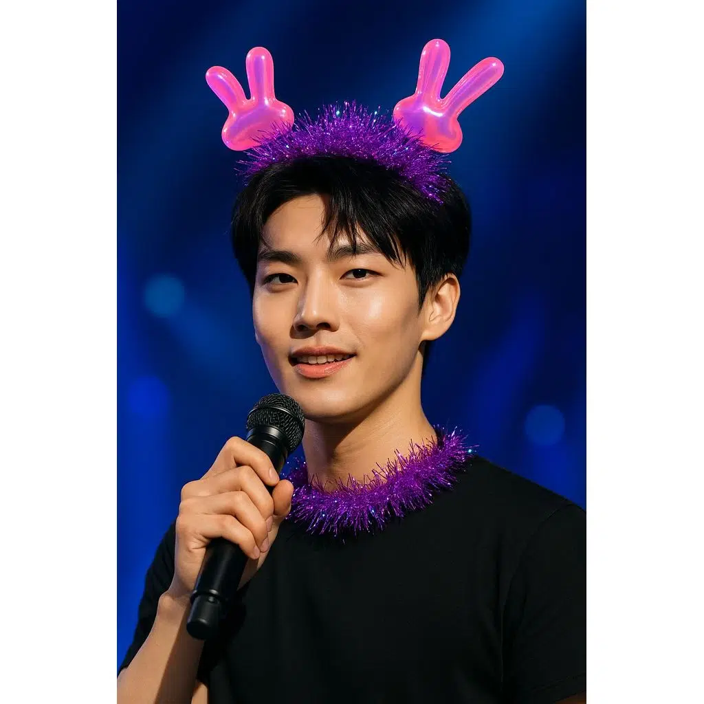 KPop Korean Style Yılbaşı Yeni Yıl Koyu Pembe Tavşan Kulaklı Mor Işıltılı Taç Parti Sahne Aksesuarı