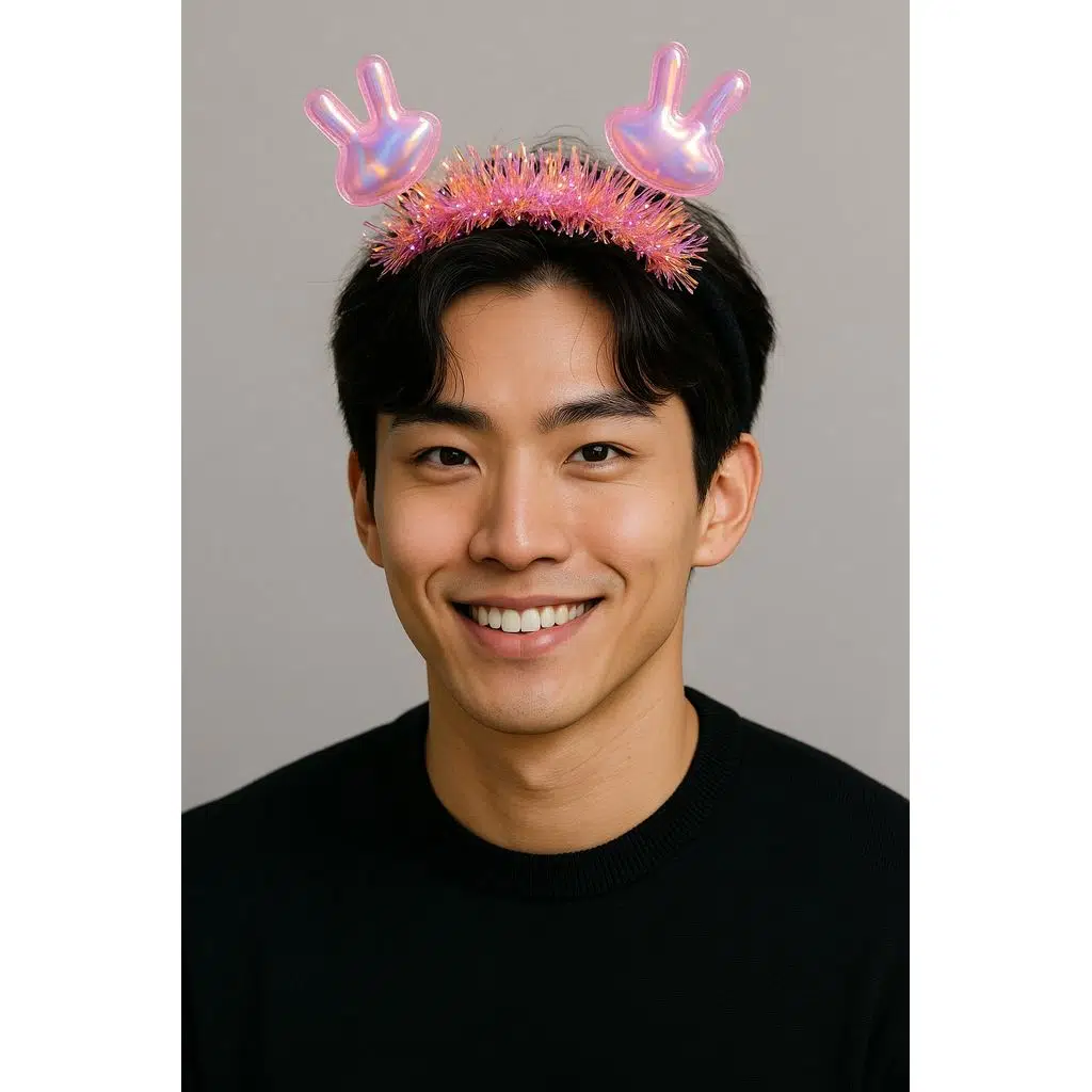 KPop Kore Style Yılbaşı Yeni Yıl Işıltılı Pembe Tavşan Kulaklı Taç Parti Konser Aksesuarı