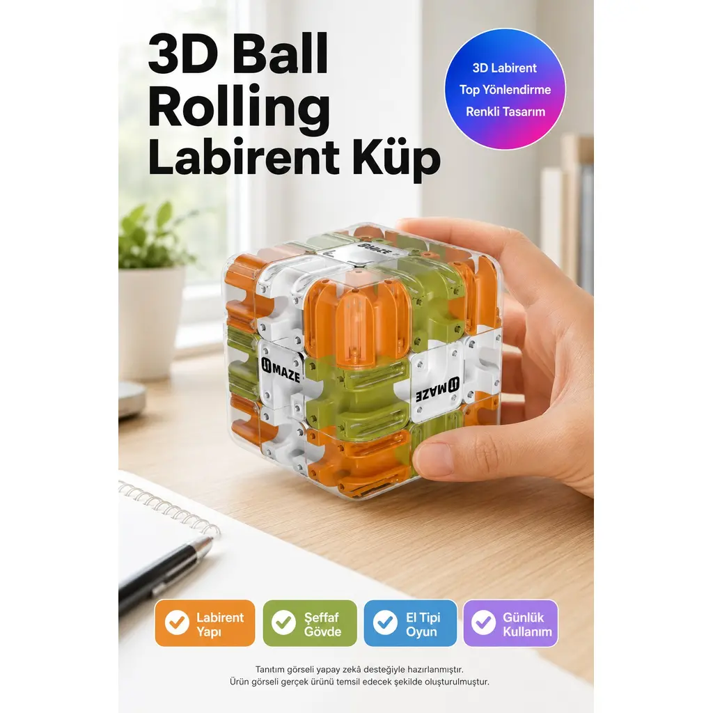 3D Labirent Küp Bulmaca Çelik Bilyeli Eğitici Zeka Oyuncağı Döner Duyusal Beceri Oyunu 6,9 cm