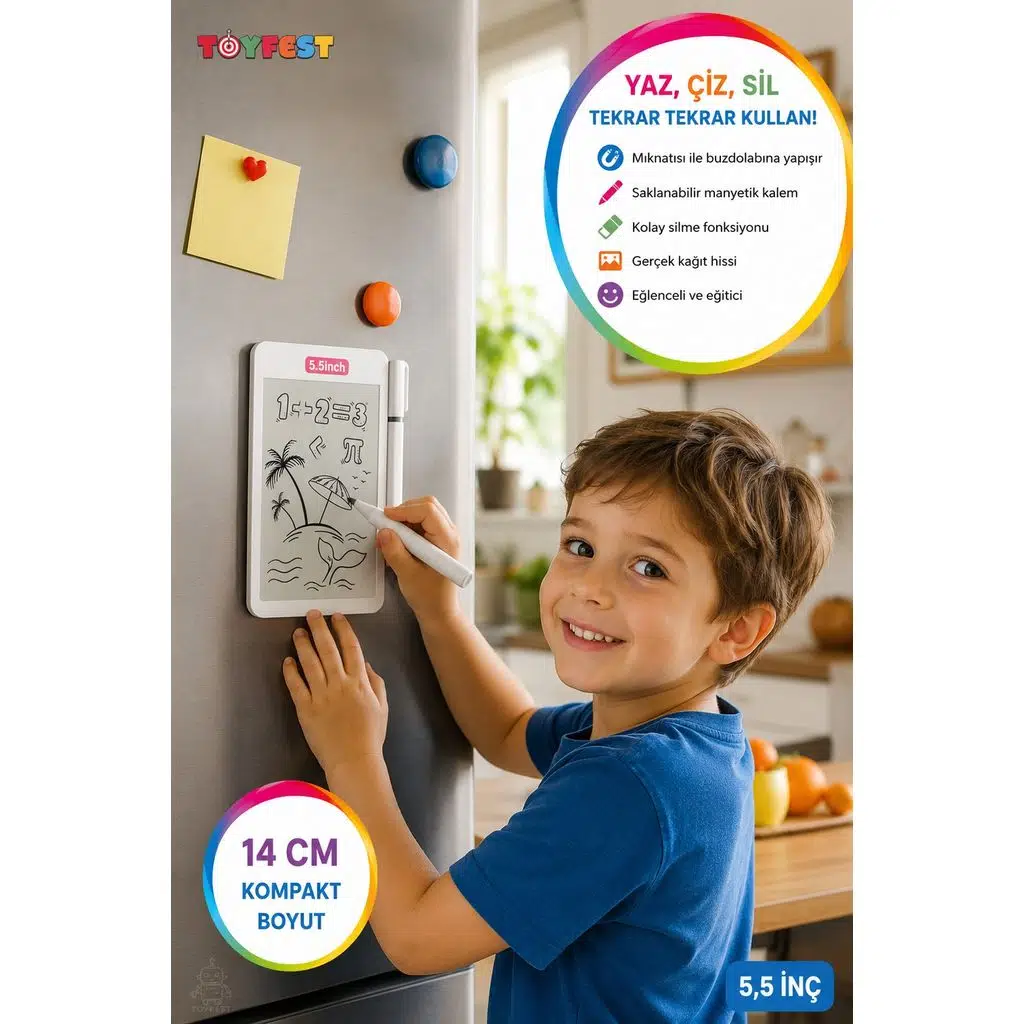 Manyetik Mini Sihirli Yazı Tahtası Silinebilir LCD Yazı Tableti Mıknatıslı Kalemli 14 Cm