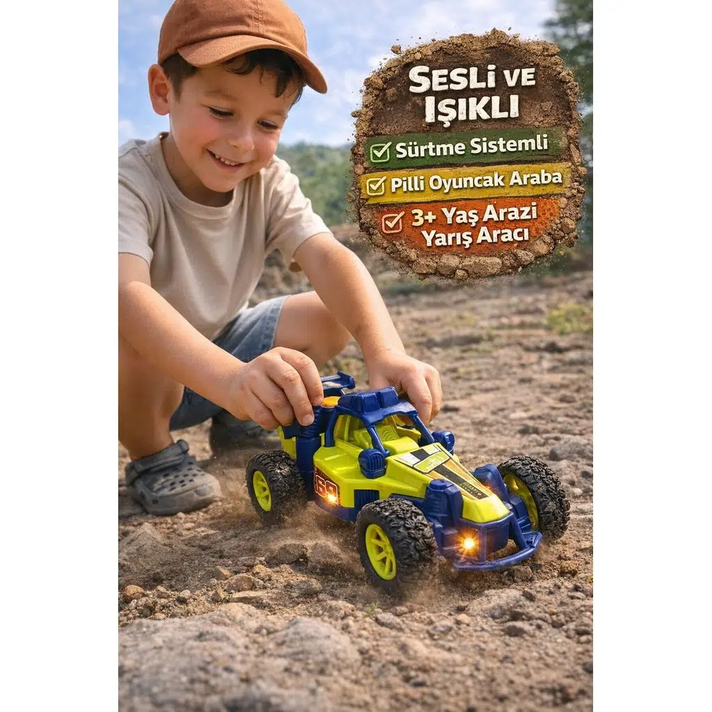 Sesli Işıklı Off Road Aracı Sürtme Sistemli Pilli Oyuncak Araba 3+ Yaş Arazi Yarış Aracı