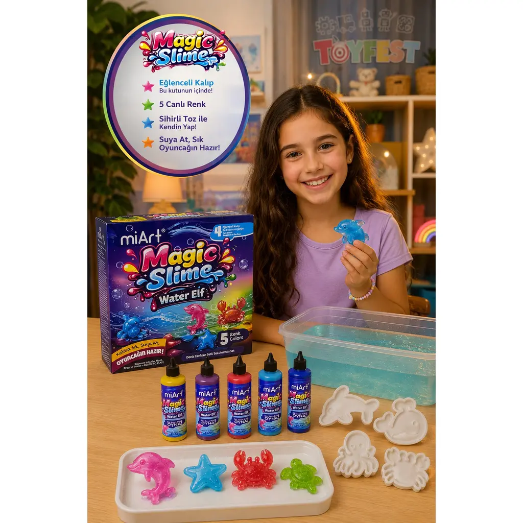 Magic Slime Water Elf Deniz Canlıları Seti 5 Renk 4 Kalıp Eğitici Oyuncak 20x20x5 cm
