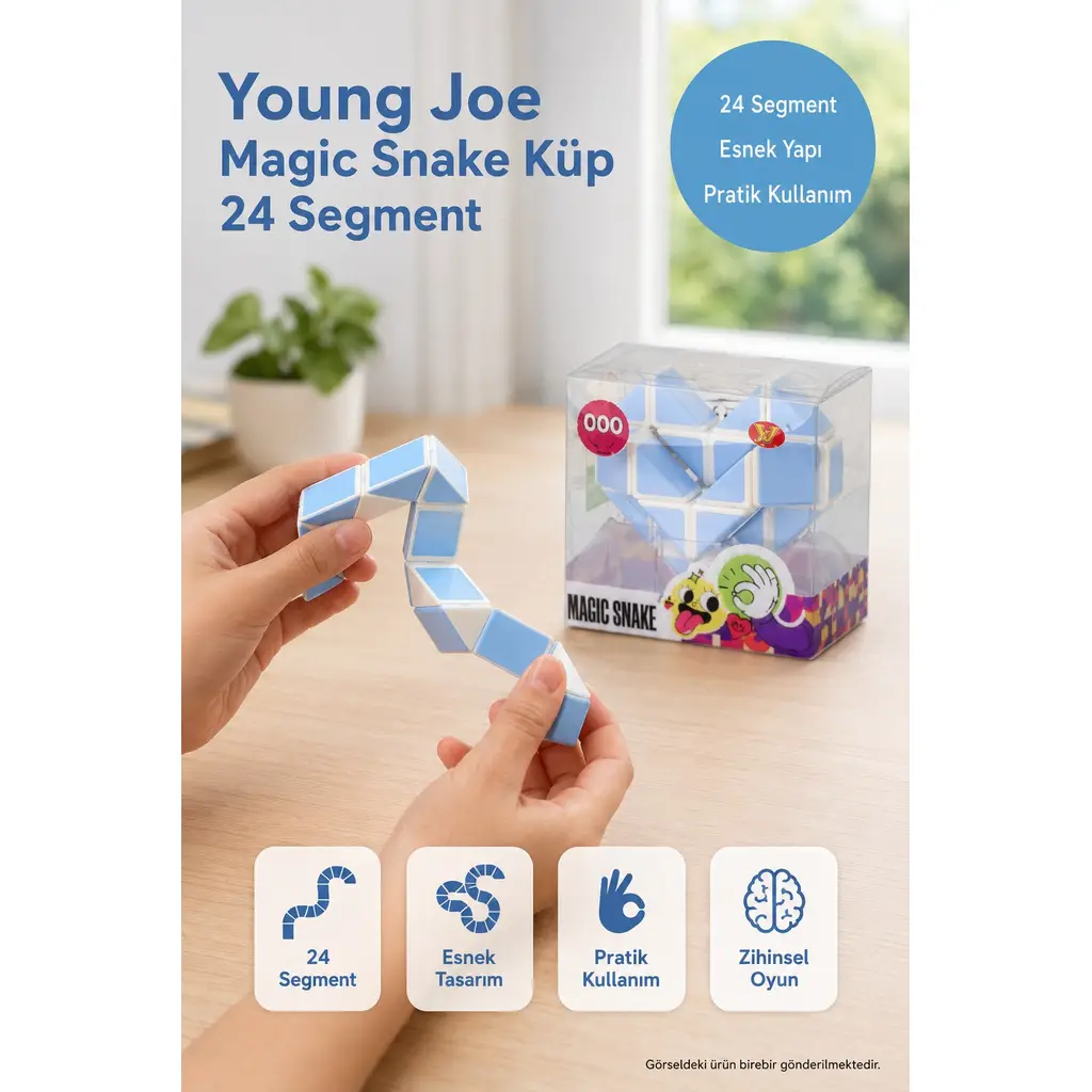 Magic Snake Küp 24 Segment Mavi Young Joe Esnek Yılan Zeka Oyunu Şekil Oluşturma Bulmacası 7,5 cm