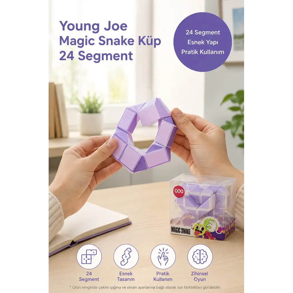 Magic Snake Küp 24 Segment Mor Young Joe Esnek Yılan Zeka Oyunu Şekil Bulmaca 7,5 cm