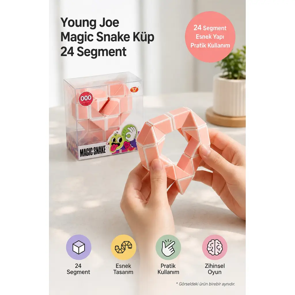 Magic Snake Küp 24 Segment Somon Turuncu Young Joe Esnek Yılan Zeka Oyunu Şekil Bulmaca 7,5 cm