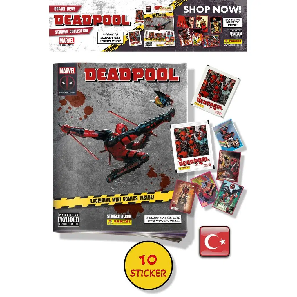 Marvel Deadpool Çıkartma Albümü + Özel Mini Çizgi Roman | Panini Lisanslı Ürün ( 8 STICKER 2 KART)