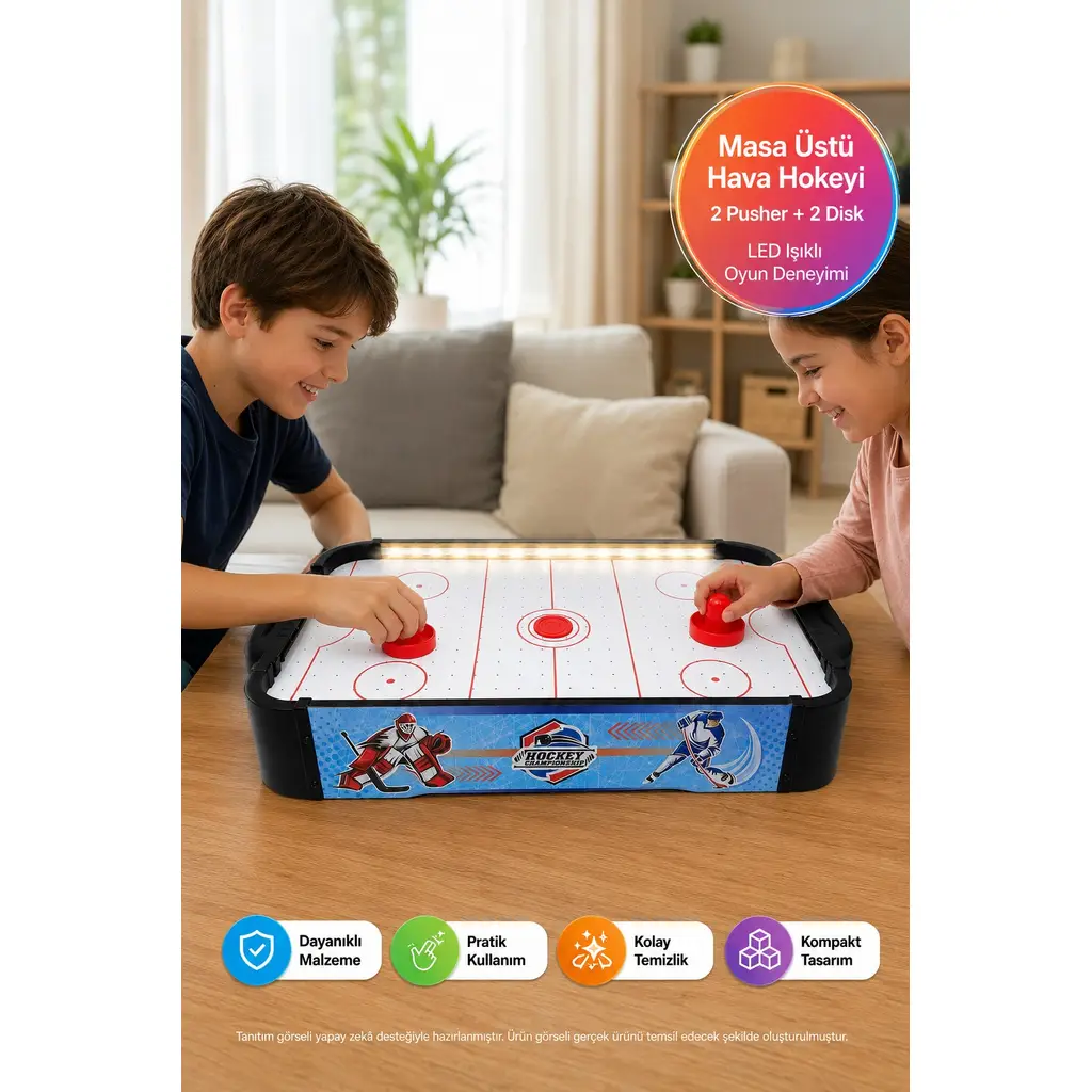 Masaüstü Portatif Taşınabilir Led Işıklı Buz Hokeyi Oyun Seti 50X30CM