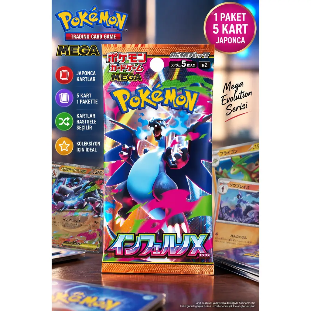 Pokémon Card Game Mega Inferno X M2 Japonca Booster Pack 5 Kart Mega Evolution - 1 PAKET