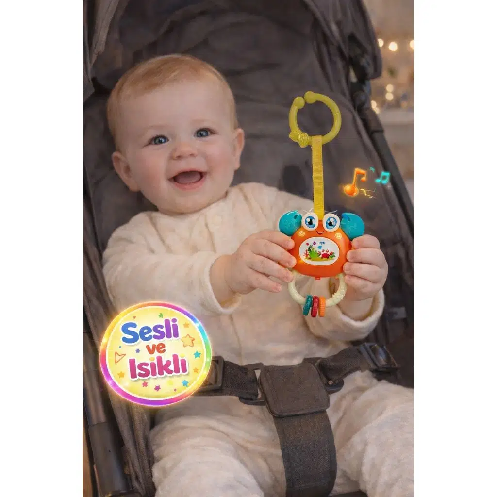 Müzikli ve Işıklı Çıngıraklı Yengeç Puset Oyuncağı Bebek Oyuncağı - 11 CM