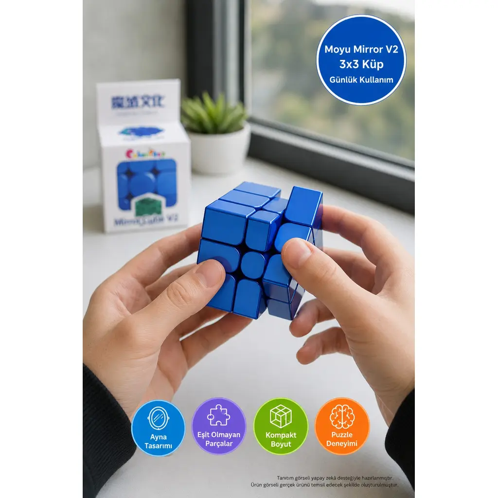 MoYu Aynalı Küp Mirror Cube V2 3x3 Mavi Şekil Değiştiren Zeka Bulmacası 5,6x5,6x5,6 cm