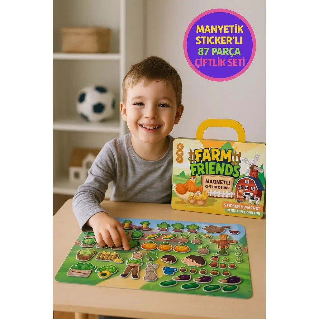 Manyetik Çiftlik Oyunu 87 Parça Sticker Manyetik Hayvanlar Sebzeler Çocuk Eğitici Set