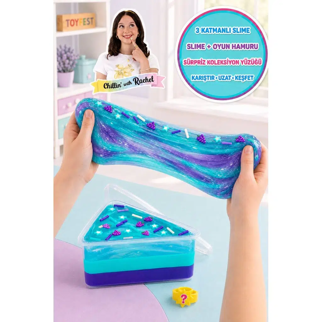 Jelly Cakes Ocean Grape Escape Squishy 3 Katmanlı Sıkma Sürpriz Yüzüklü Pasta Dilimli Duyusal Slime