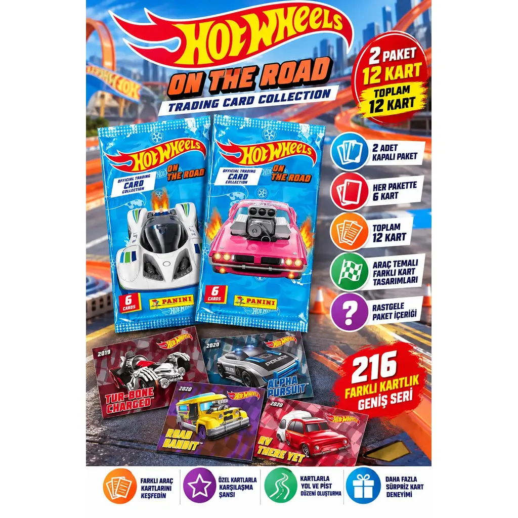 Panini Hot Wheels On The Road 2'li Kart Paketi 12 Kart Araç Temalı Trading Card